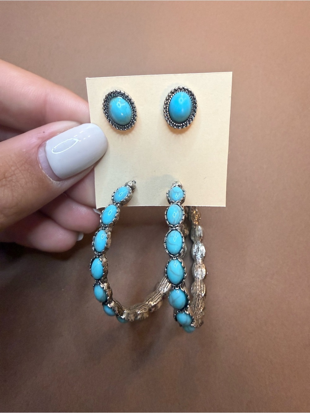 🩵BUNDLE AND SAVE (3/$16) 🩵Turquoise Stone Hoop & Stud Earring Set